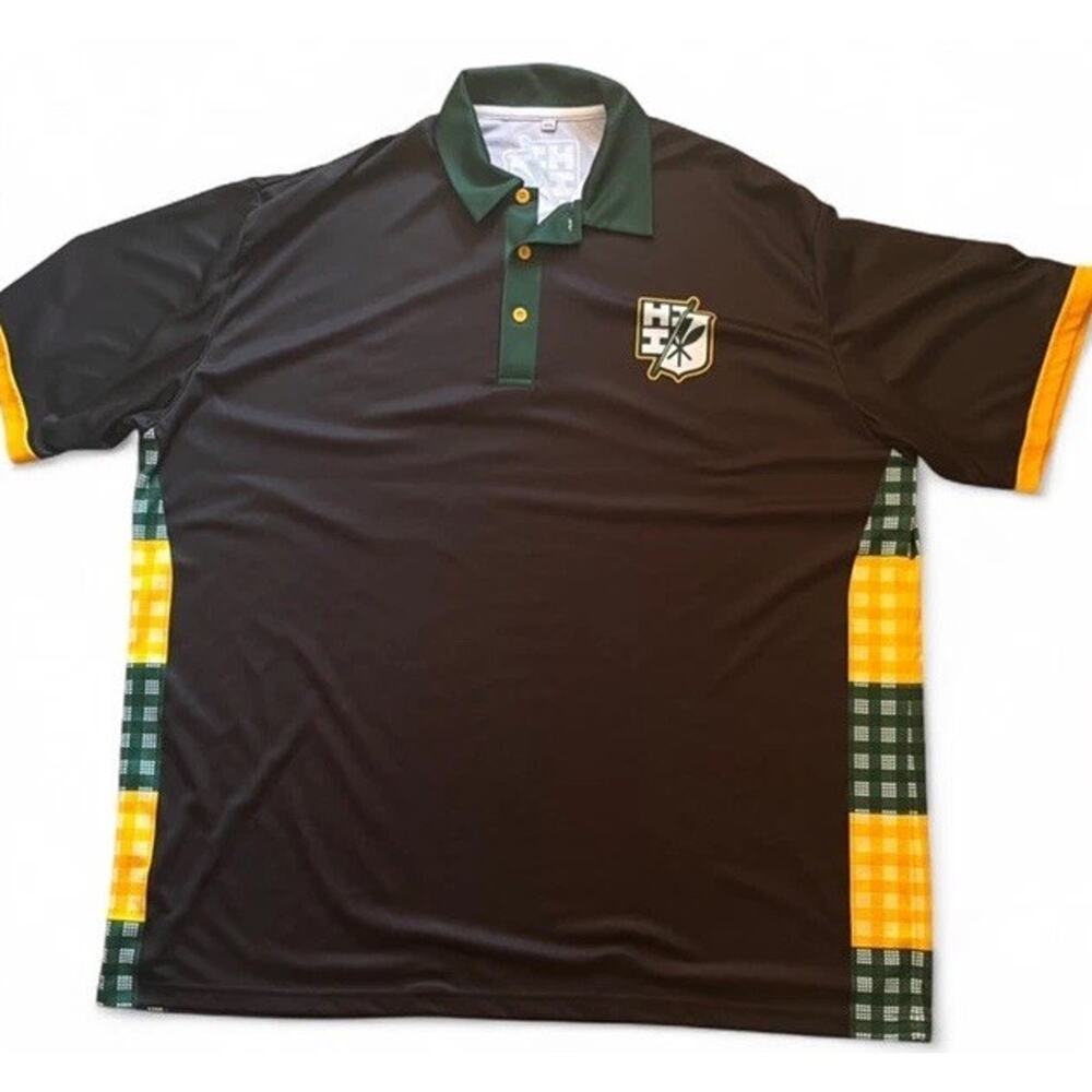 HI Finest Polo Shirt Men’s 4XL Black Green Yellow Palaka Print Athletic Aloha